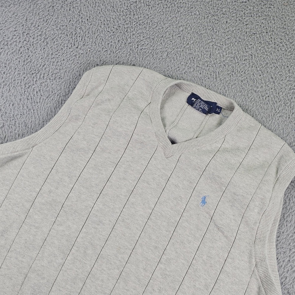 Polo Golf Ralph Lauren Sweater Vest Mens XL Gray V Neck Cotton Knit Striped Golf